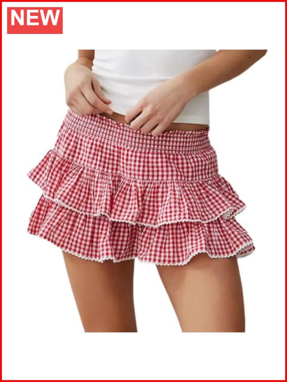 Plaid Ruffle Mini Skirt A-Line Layered Y2K Summer Beach Skirt